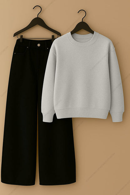 Sweatshirt & Black Wide leg Jeans Pack Of Two