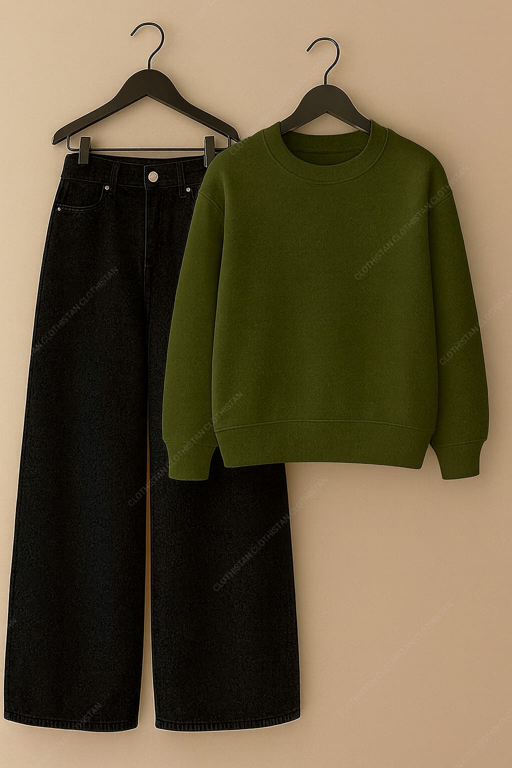 Sweatshirt & Black Wide leg Jeans Pack Of Two
