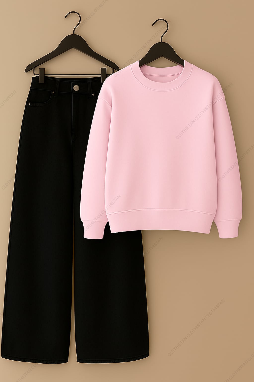 Sweatshirt & Black Wide leg Jeans Pack Of Two