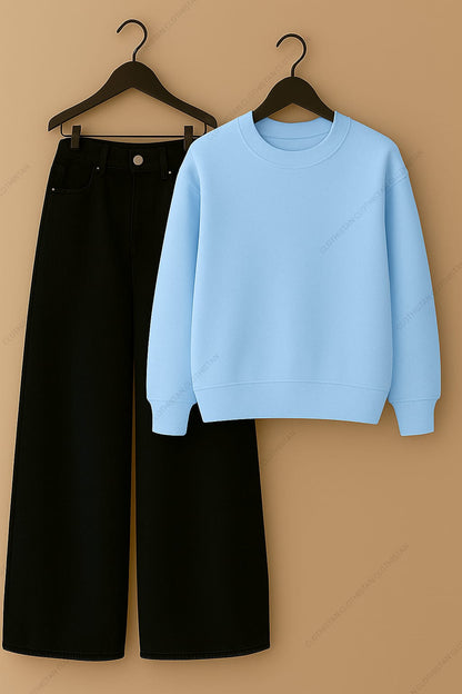 Sweatshirt & Black Wide leg Jeans Pack Of Two