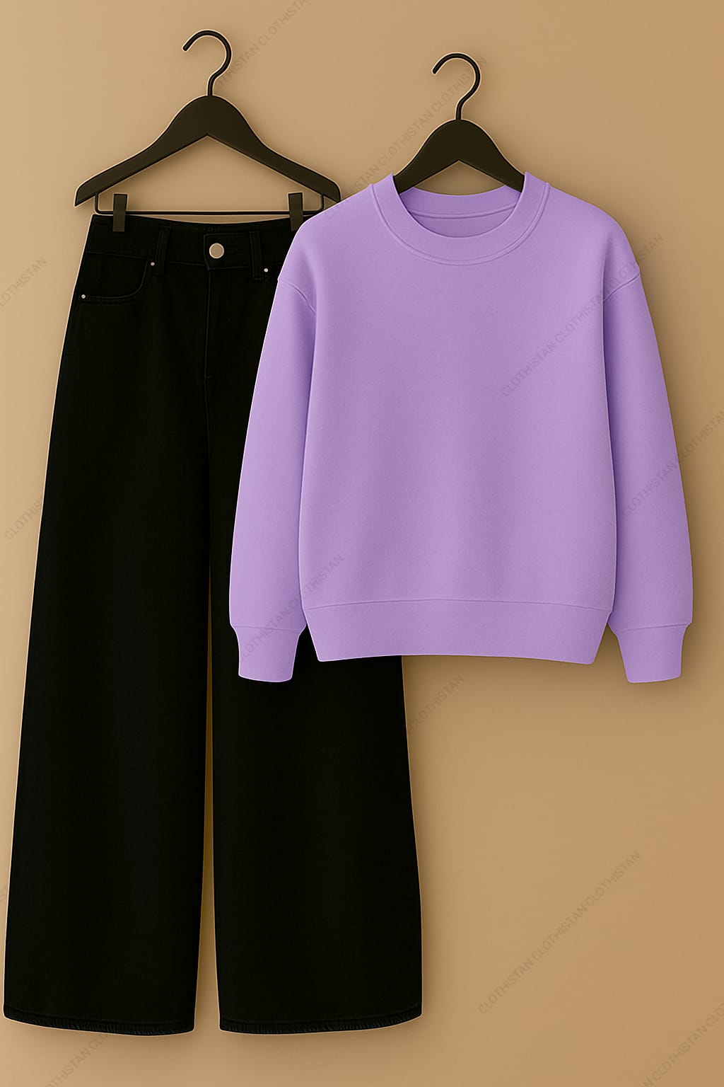 Sweatshirt & Black Wide leg Jeans Pack Of Two
