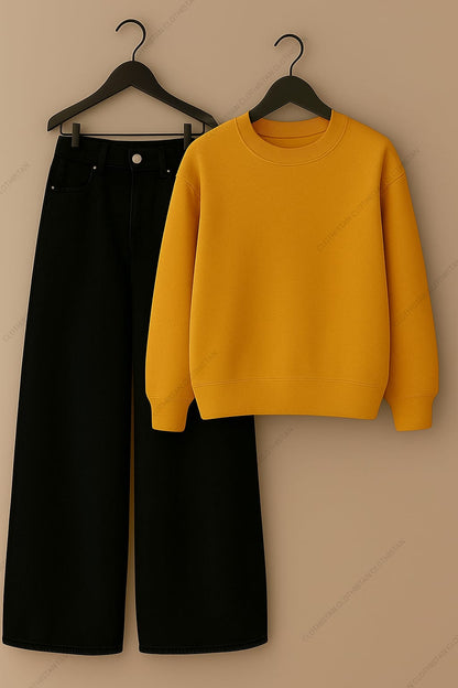 Sweatshirt & Black Wide leg Jeans Pack Of Two