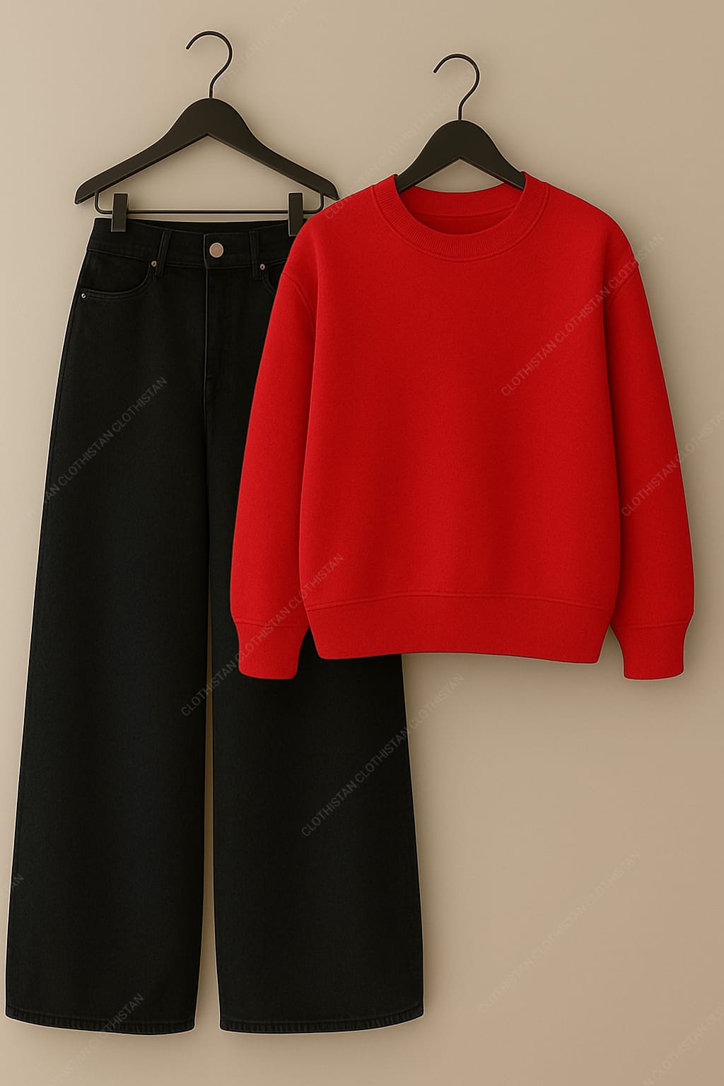 Sweatshirt & Black Wide leg Jeans Pack Of Two