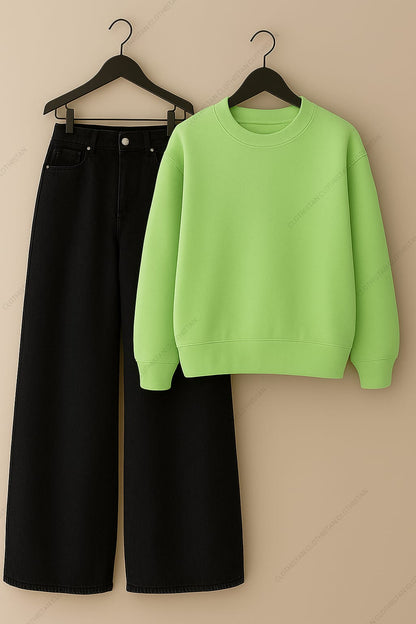 Sweatshirt & Black Wide leg Jeans Pack Of Two