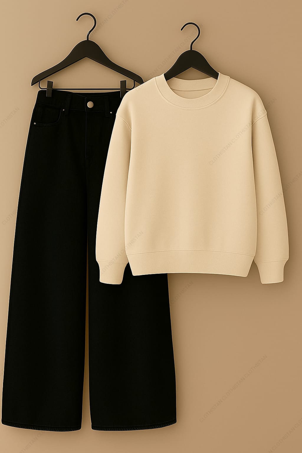 Sweatshirt & Black Wide leg Jeans Pack Of Two