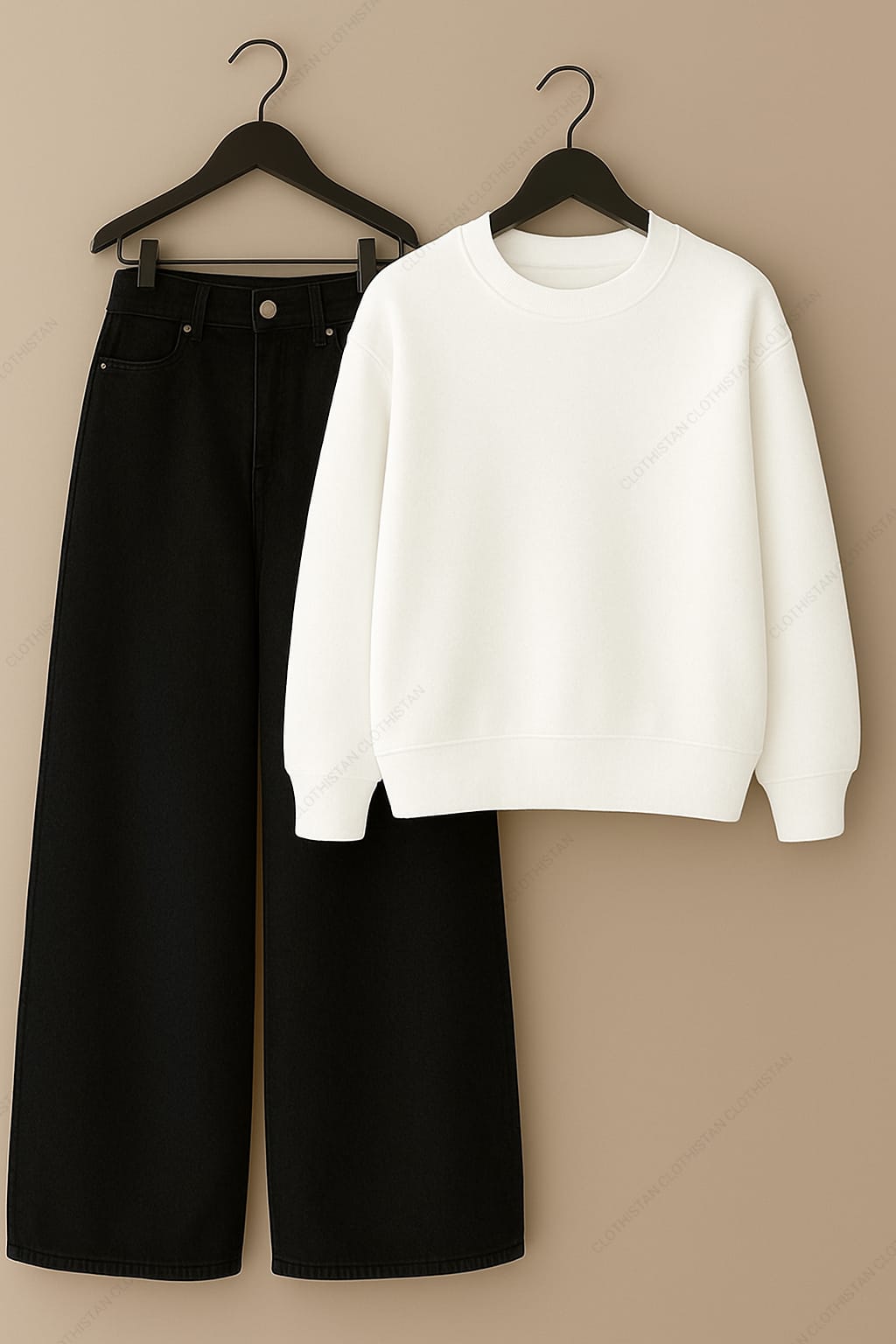 Sweatshirt & Black Wide leg Jeans Pack Of Two