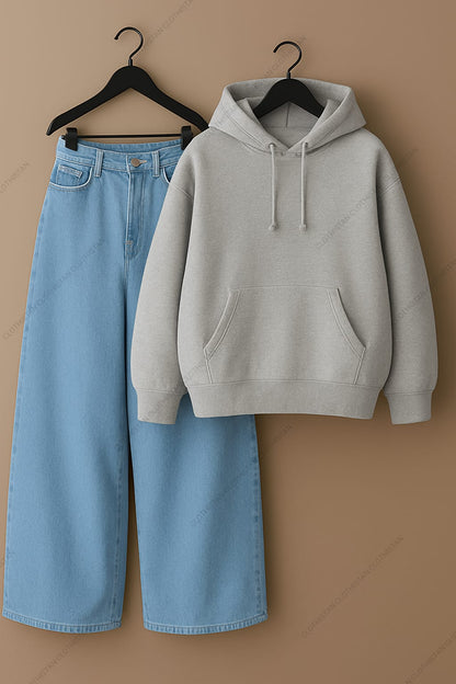 Hoodie & Sky Blue Wide leg Jeans Pack of Two