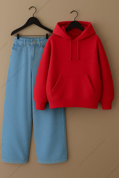 Hoodie & Sky Blue Wide leg Jeans Pack of Two