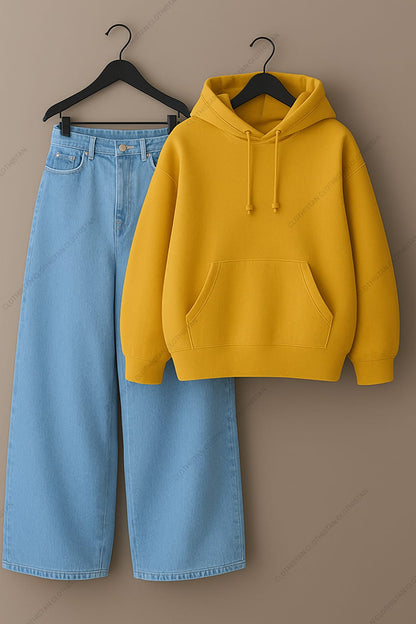 Hoodie & Sky Blue Wide leg Jeans Pack of Two