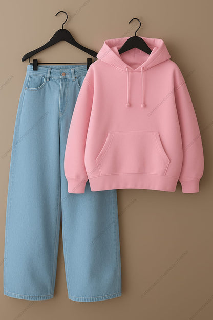 Hoodie & Sky Blue Wide leg Jeans Pack of Two