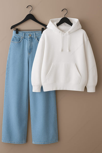 Hoodie & Sky Blue Wide leg Jeans Pack of Two