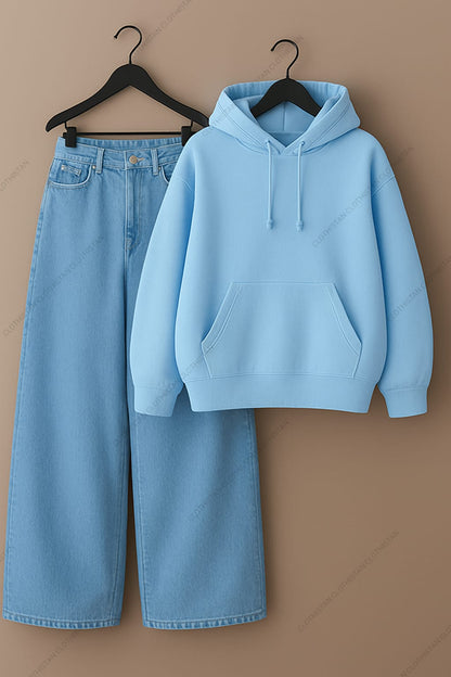 Hoodie & Sky Blue Wide leg Jeans Pack of Two