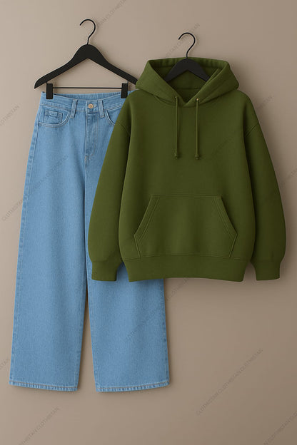 Hoodie & Sky Blue Wide leg Jeans Pack of Two