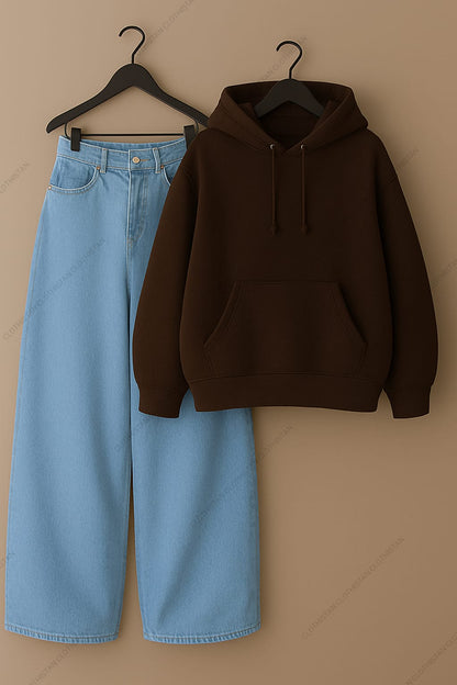 Hoodie & Sky Blue Wide leg Jeans Pack of Two