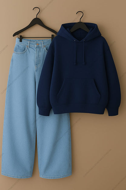 Hoodie & Sky Blue Wide leg Jeans Pack of Two