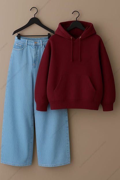 Hoodie & Sky Blue Wide leg Jeans Pack of Two