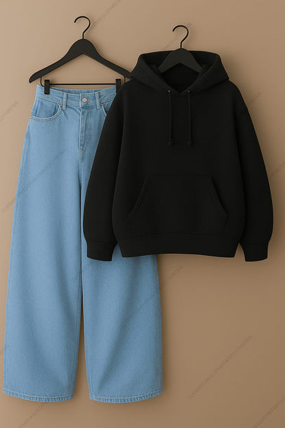 Hoodie & Sky Blue Wide leg Jeans Pack of Two