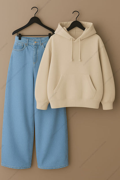 Hoodie & Sky Blue Wide leg Jeans Pack of Two