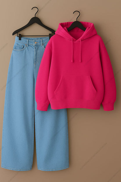 Hoodie & Sky Blue Wide leg Jeans Pack of Two