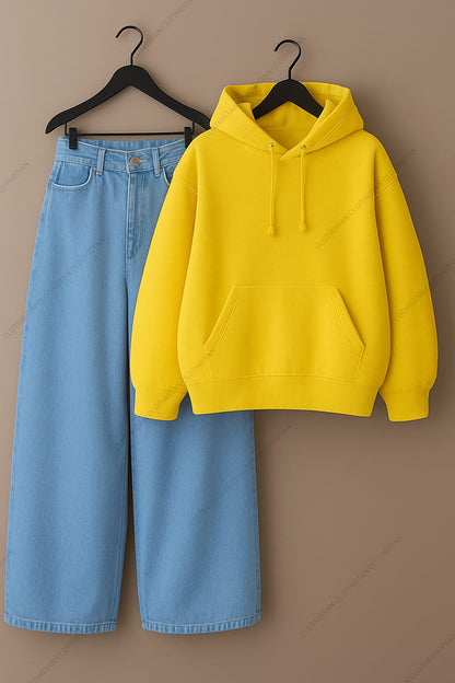 Hoodie & Sky Blue Wide leg Jeans Pack of Two