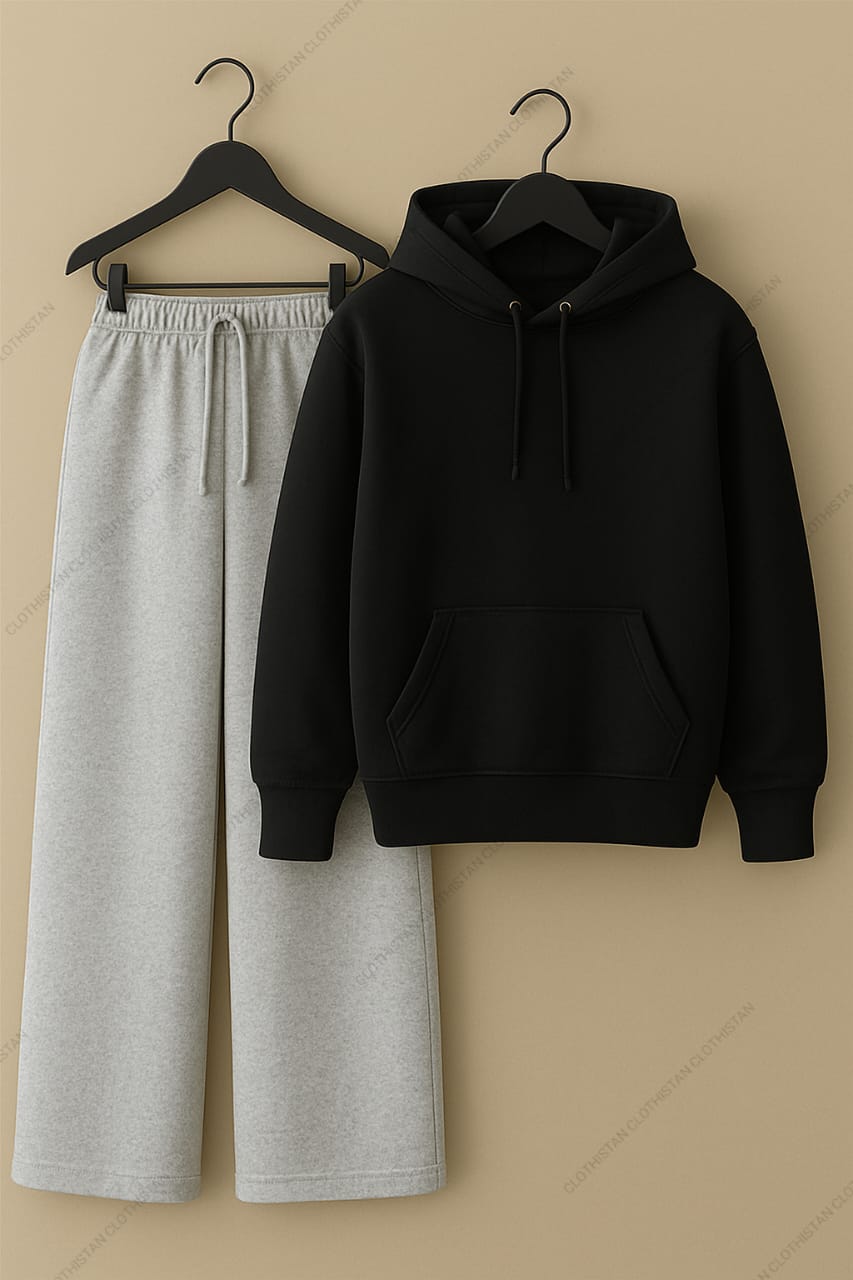 Hoodie & Lightgrey Wide-Leg Sweatpants Pack of Two