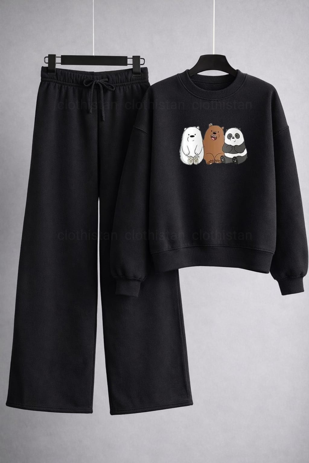 Three Bear Printed Sweatshirt & Wide-Leg Sweatpants Pack of Two