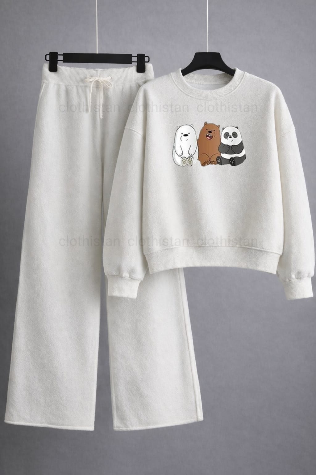 Three Bear Printed Sweatshirt & Wide-Leg Sweatpants Pack of Two