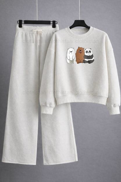 Three Bear Printed Sweatshirt & Wide-Leg Sweatpants Pack of Two