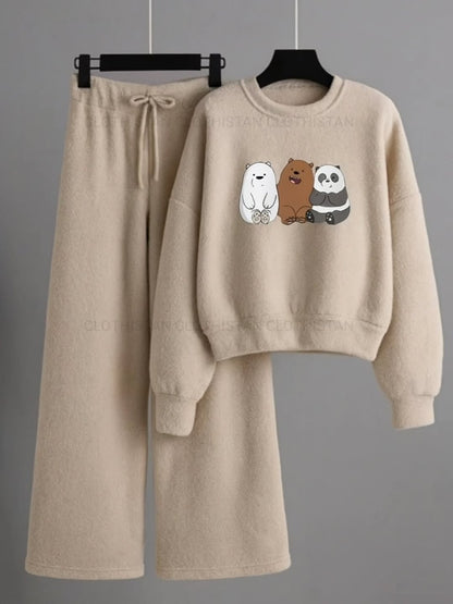 Three Bear Printed Sweatshirt & Wide-Leg Sweatpants Pack of Two