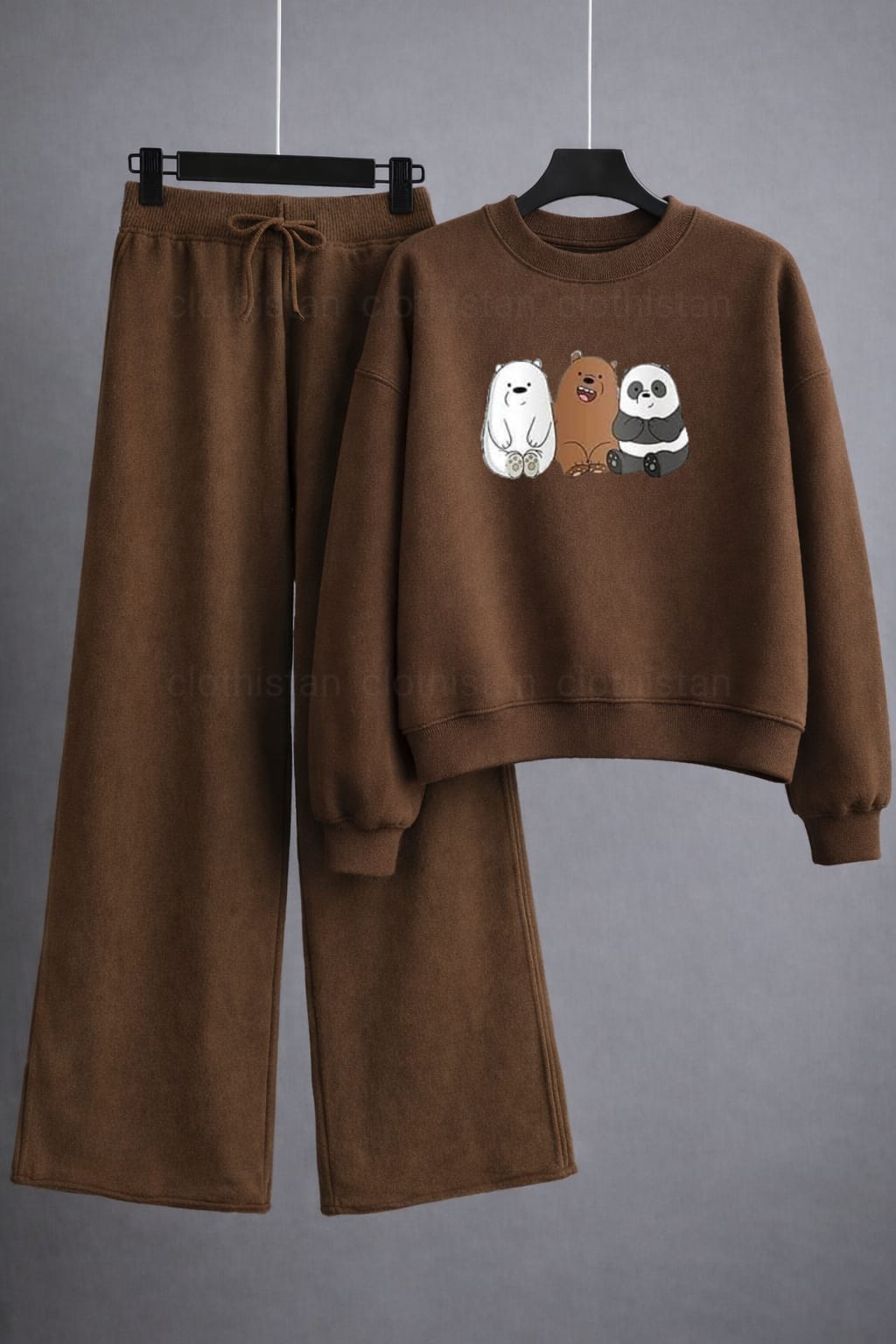 Three Bear Printed Sweatshirt & Wide-Leg Sweatpants Pack of Two