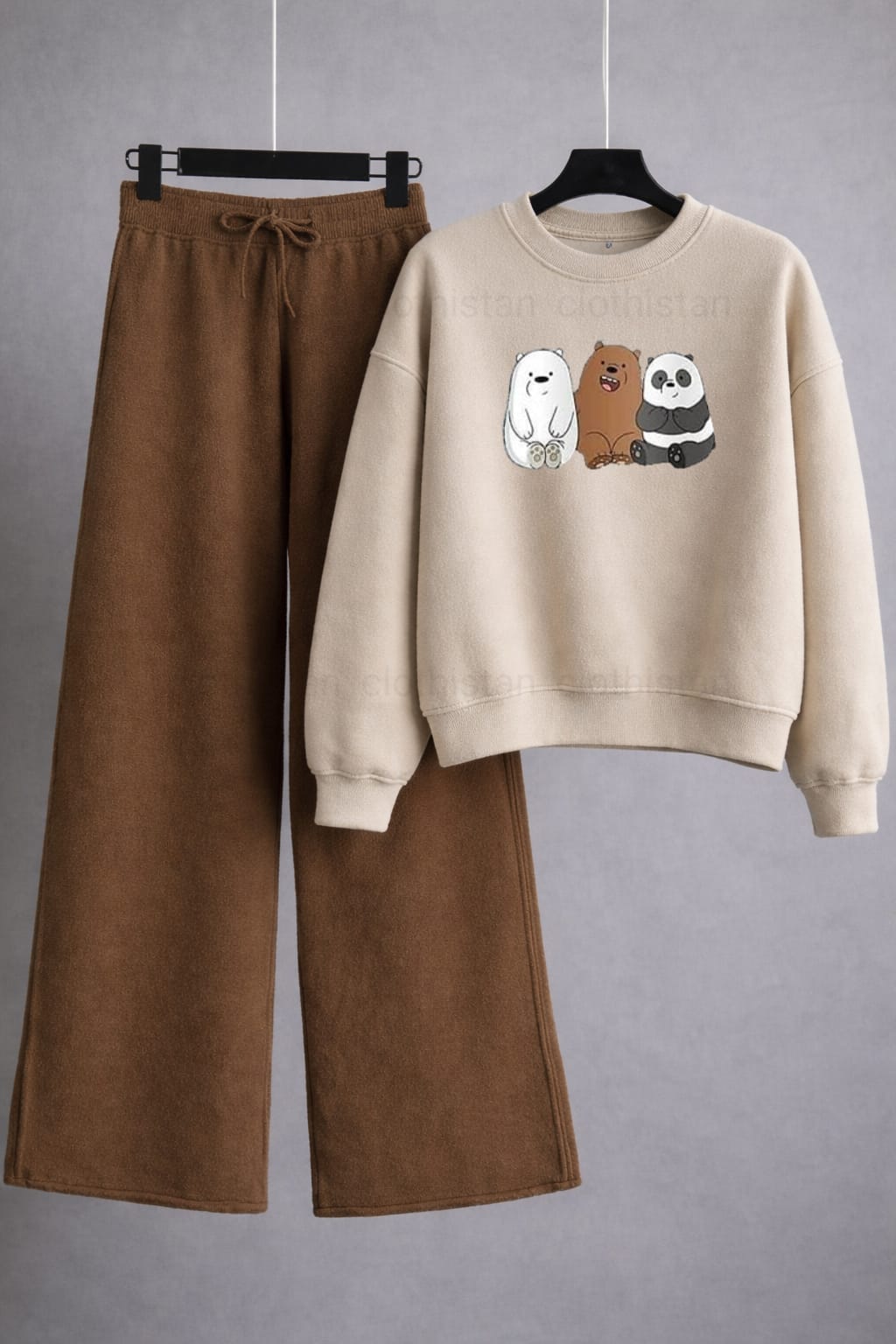 Three Bear Printed Sweatshirt & Wide-Leg Sweatpants Pack of Two