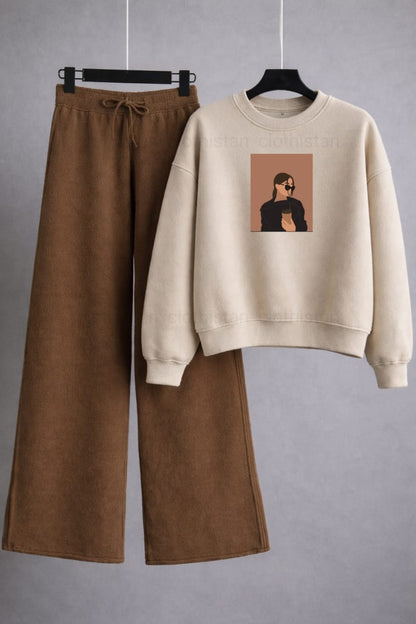 Coffee Girl Printed Sweatshirt & Wide-Leg Sweatpants Pack of Two