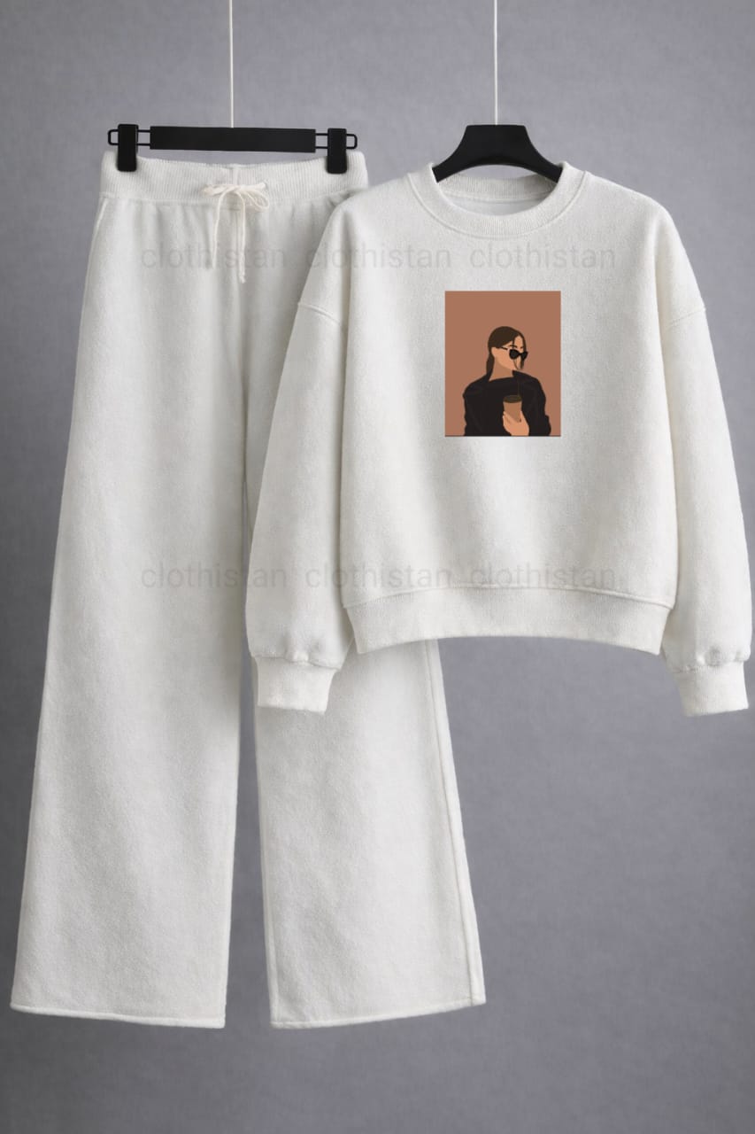 Coffee Girl Printed Sweatshirt & Wide-Leg Sweatpants Pack of Two