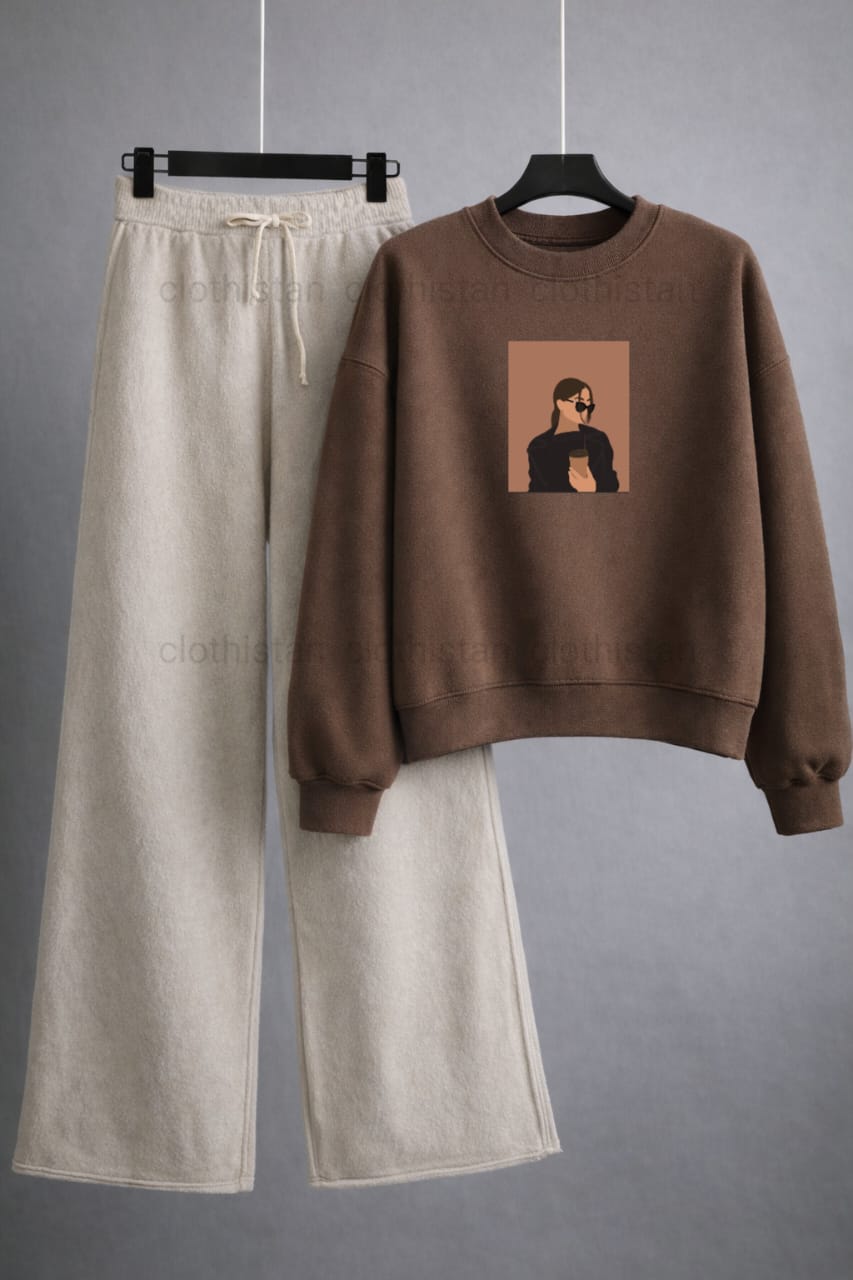 Coffee Girl Printed Sweatshirt & Wide-Leg Sweatpants Pack of Two