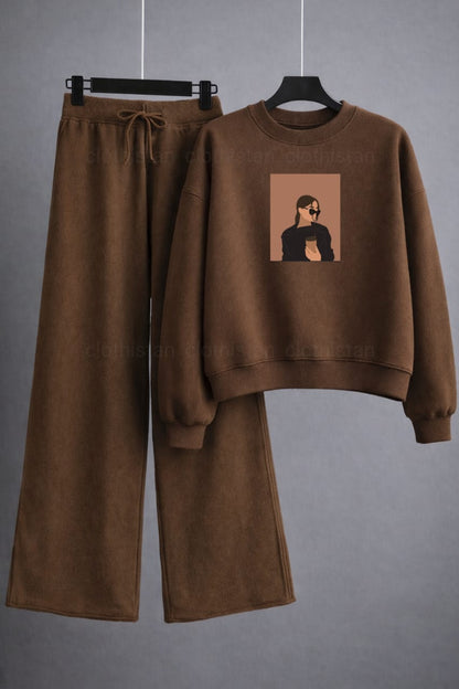 Coffee Girl Printed Sweatshirt & Wide-Leg Sweatpants Pack of Two