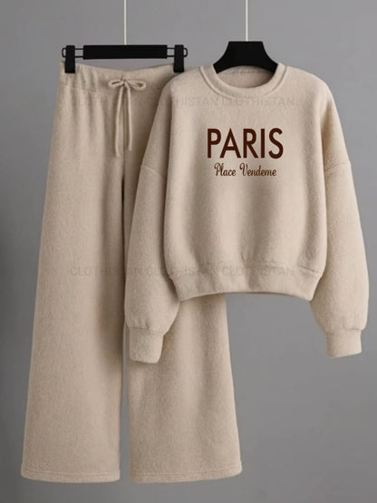 Paris Printed Sweatshirt & Wide-Leg Sweatpants Pack of Two