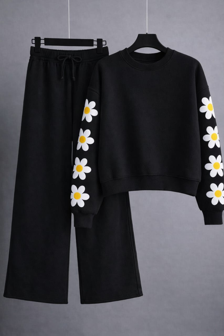 Sleeves Sunflower Printed Sweatshirt & Wide-Leg Sweatpants Pack of Two