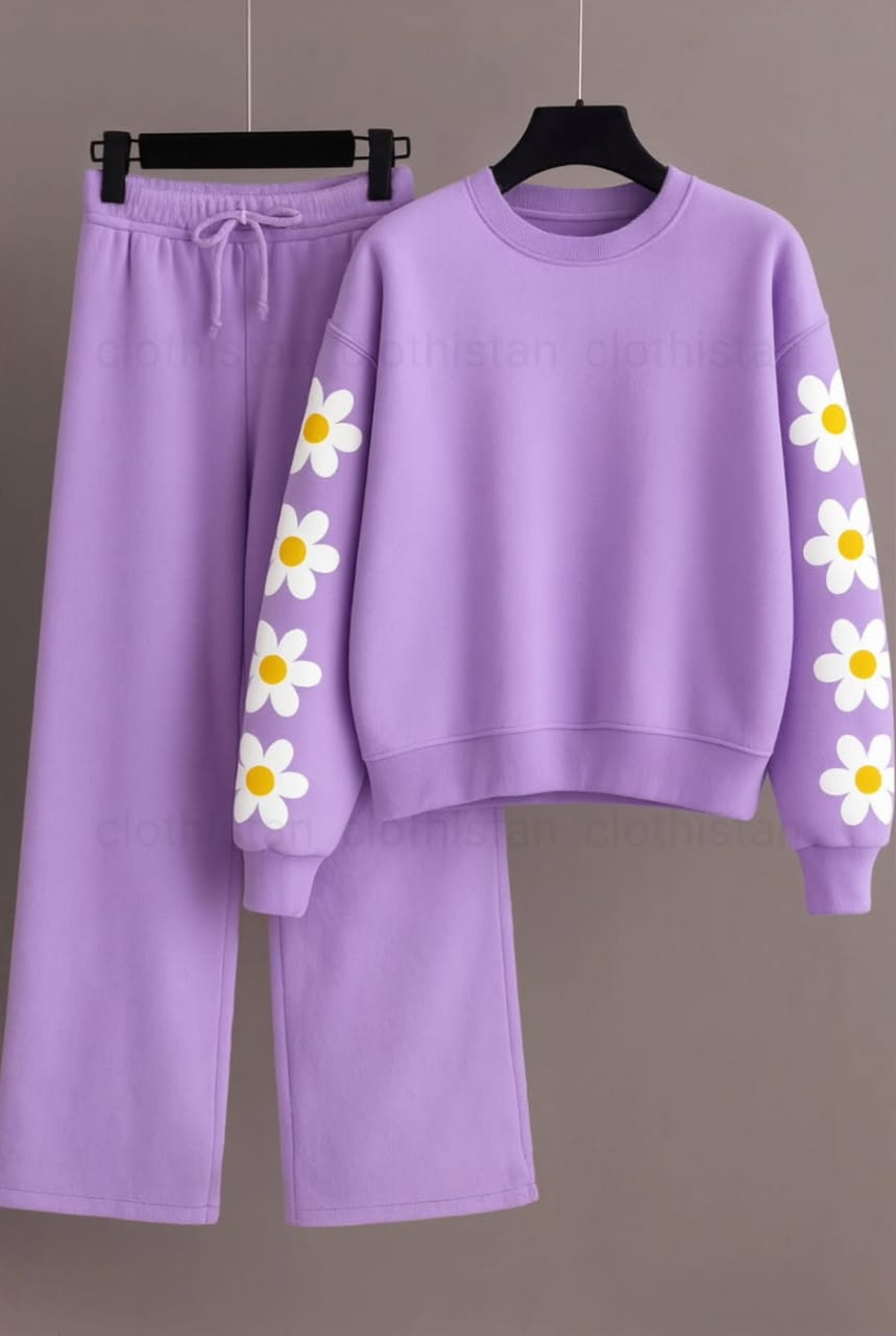 Sleeves Sunflower Printed Sweatshirt & Wide-Leg Sweatpants Pack of Two