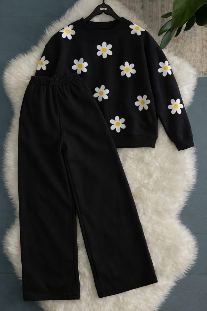 Sunflower Allover Printed Sweatshirt & Wide-Leg Sweatpants Pack of Two