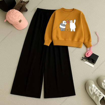 Together Bear Printed Sweatshirt & Wide-Leg Sweatpants Pack of Two