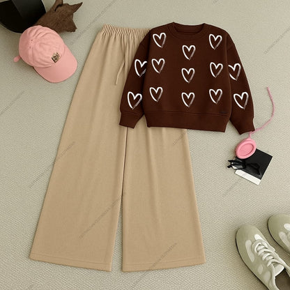 Shaded Heart Allover Printed Sweatshirt & Wide-Leg Sweatpants Pack of Two
