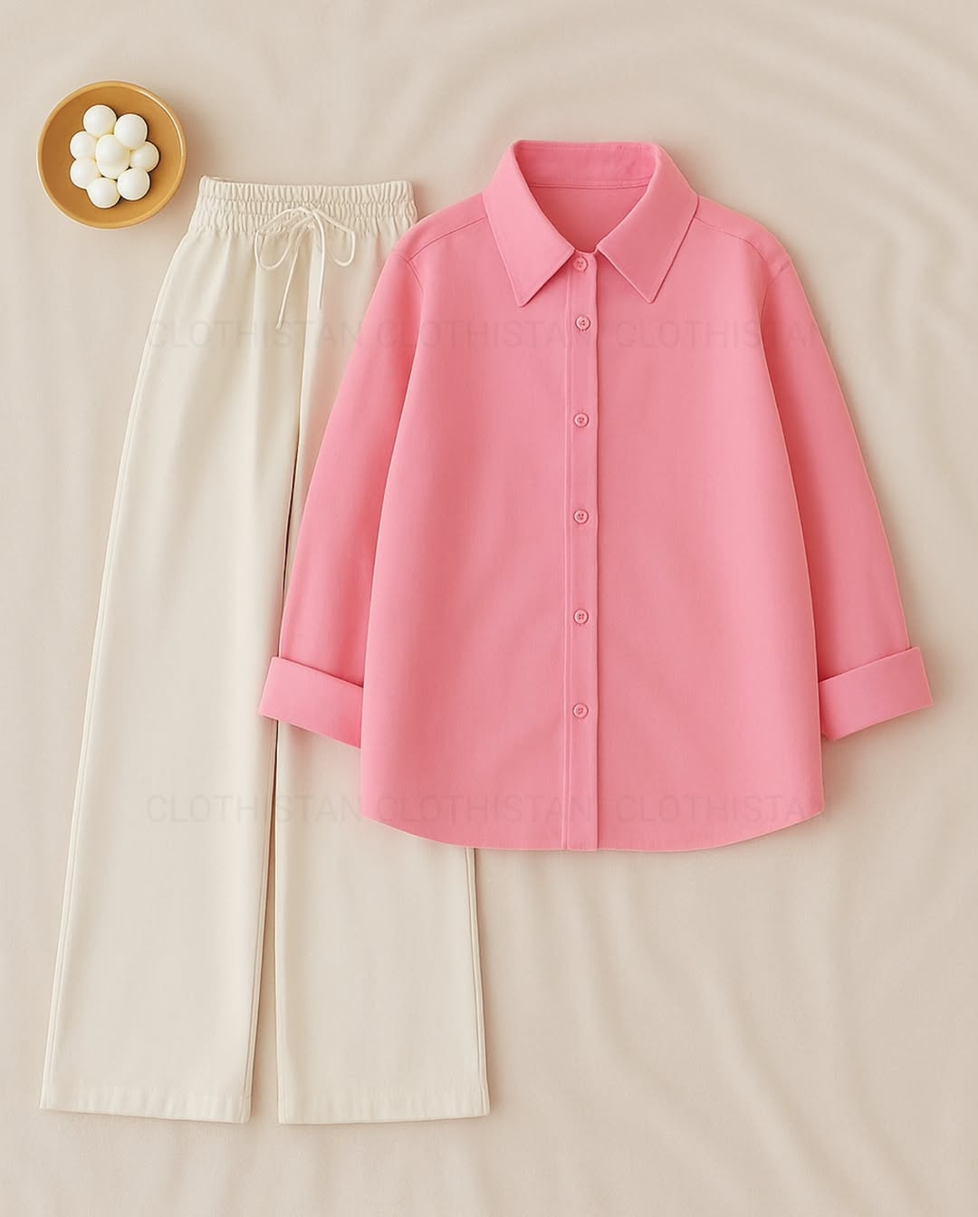 Button-Down Shirt & White Wide-Leg Trouser Pack of Two