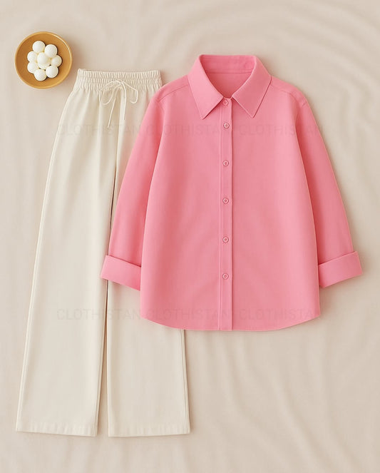Button-Down Shirt & White Wide-Leg Trouser Pack of Two