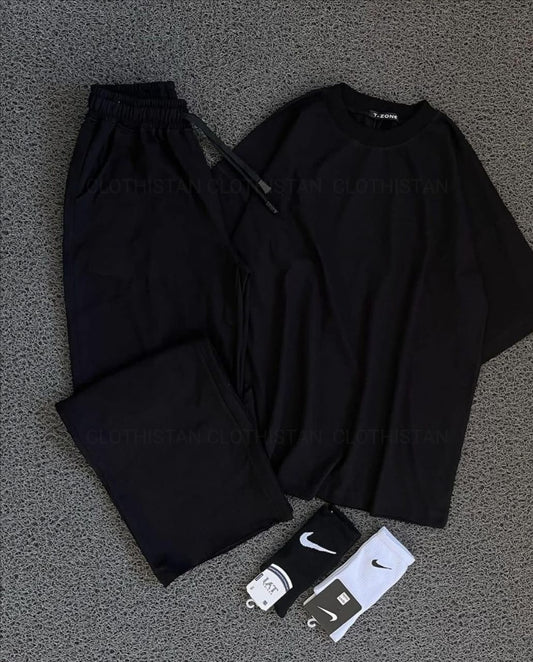 Drop Shoulder T-Shirt & Black Wide-Leg Trouser