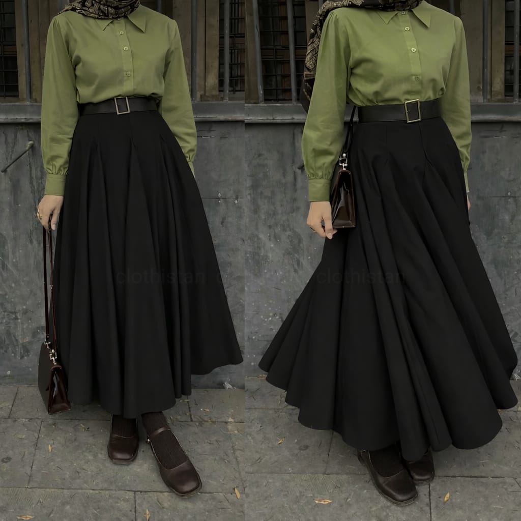 Button Down Shirt, Black Umbrella Skirt - Pack of two