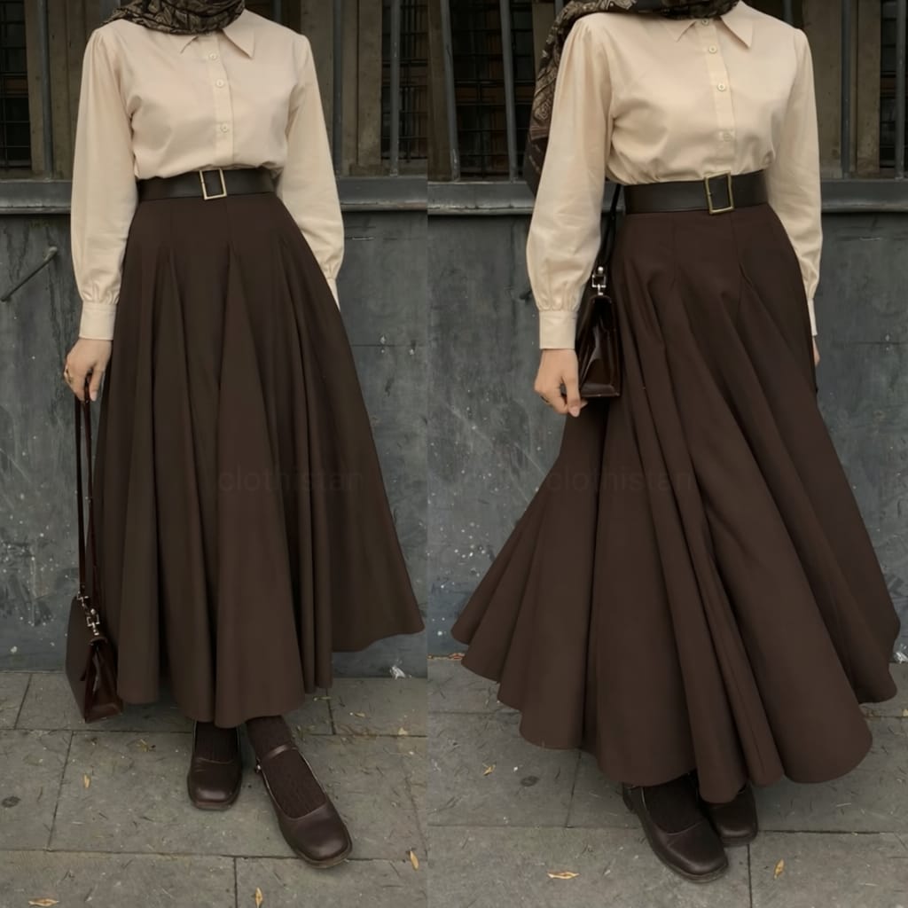 Button Down Shirt, Brown Umbrella Skirt - Pack of two