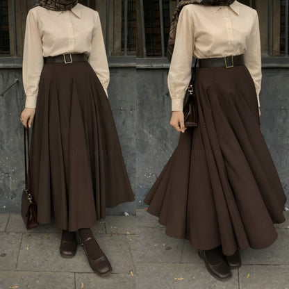 Button Down Shirt, Brown Umbrella Skirt - Pack of two