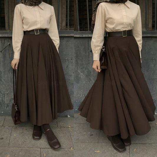 Button Down Shirt, Brown Umbrella Skirt - Pack of two