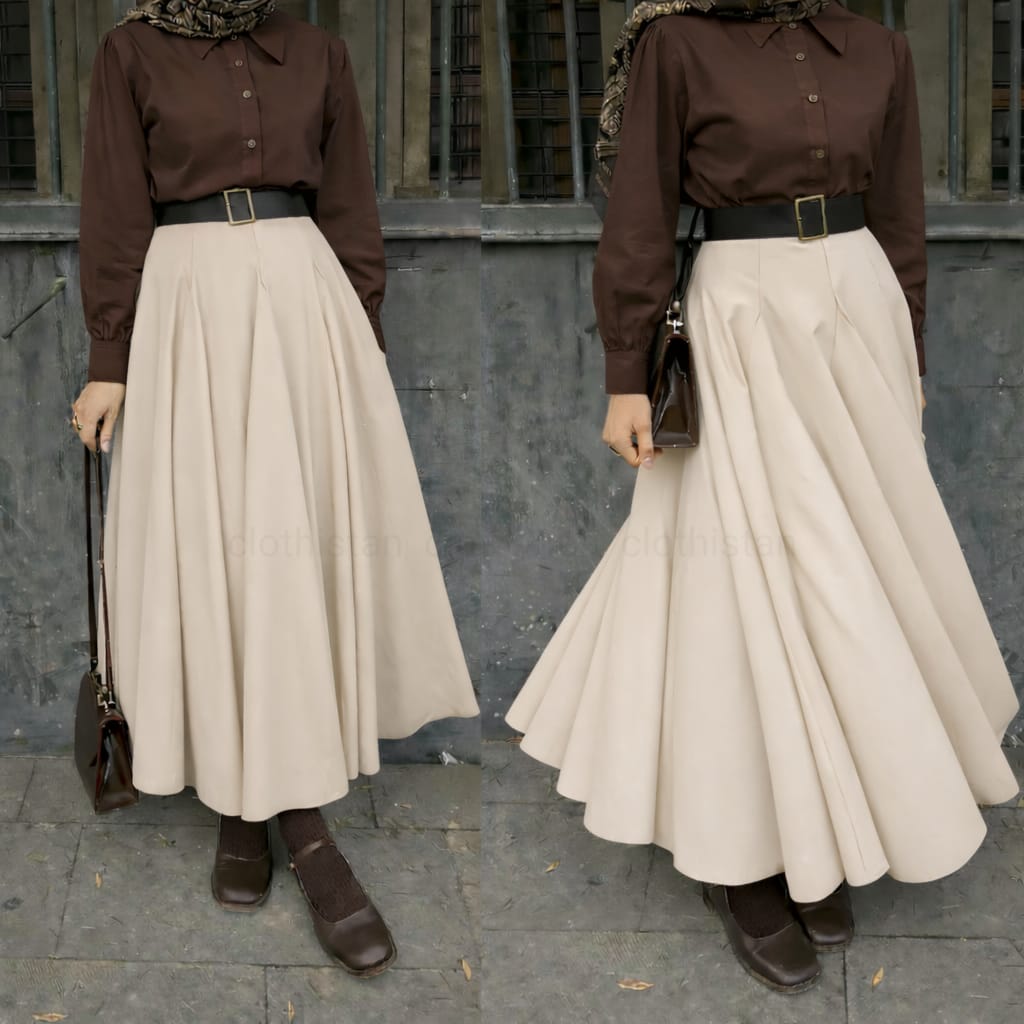 Button Down Shirt, Beige Umbrella Skirt - Pack of two