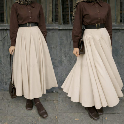 Button Down Shirt, Beige Umbrella Skirt - Pack of two